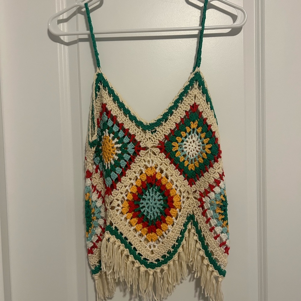 Elan Green and Orange Asymmetrical Cropped Camisole